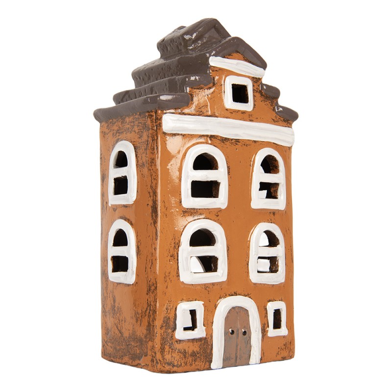 Clayre & Eef Portacandela Casa 13x10x23 cm Arancione Ceramica