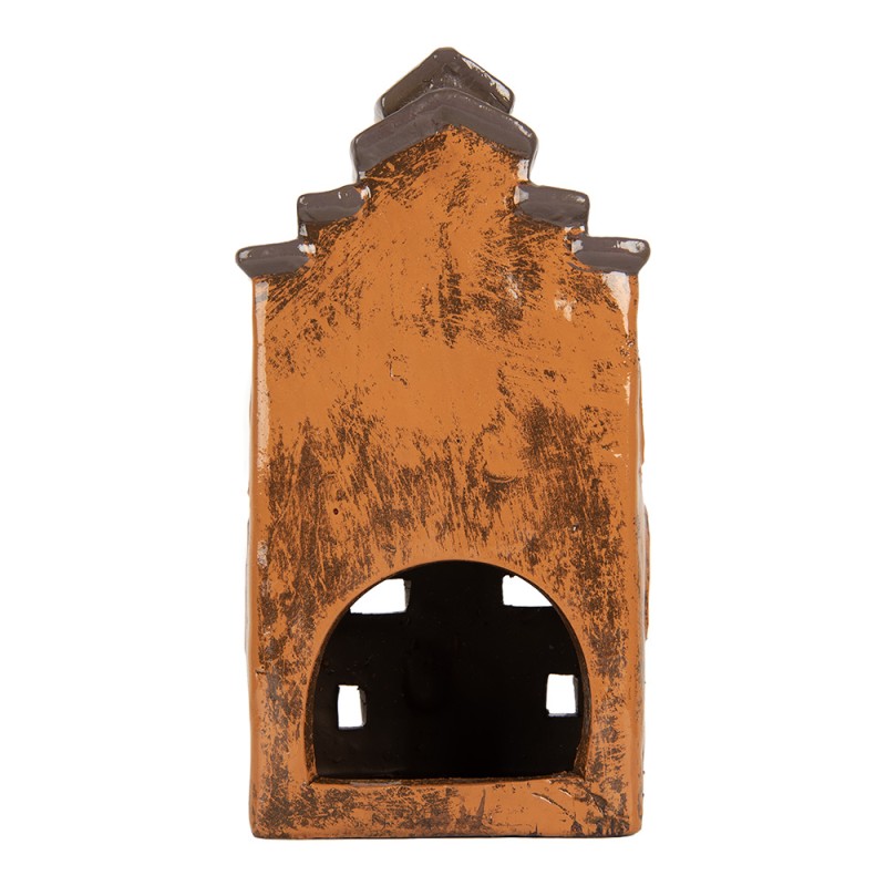 Clayre & Eef Portacandela Casa 13x10x23 cm Arancione Ceramica