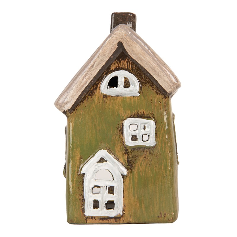 Clayre & Eef Portacandela Casa 9x7x16 cm Verde Ceramica