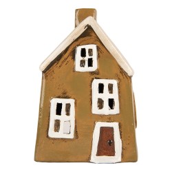 Clayre & Eef Waxinelichthouder Huis 12x8x17 cm Bruin Keramiek