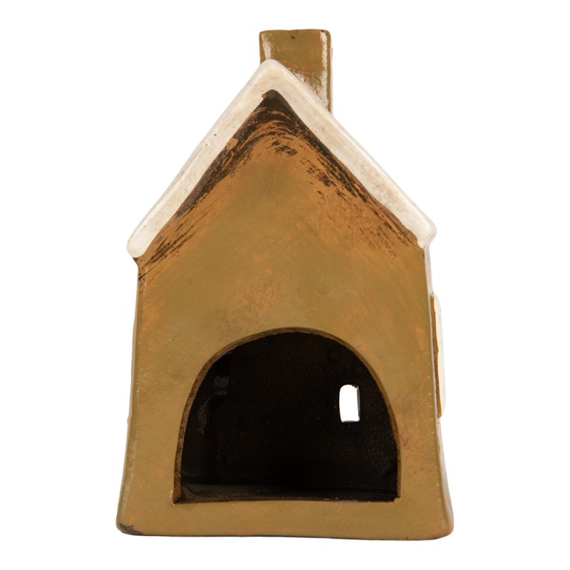 Clayre & Eef Portacandela Casa 12x8x17 cm Marrone Ceramica