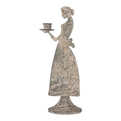 Clayre & Eef Kandelaar Vrouw 10x8x26 cm Grijs Metaal