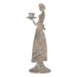 Clayre & Eef Kandelaar Vrouw 10x8x26 cm Grijs Metaal