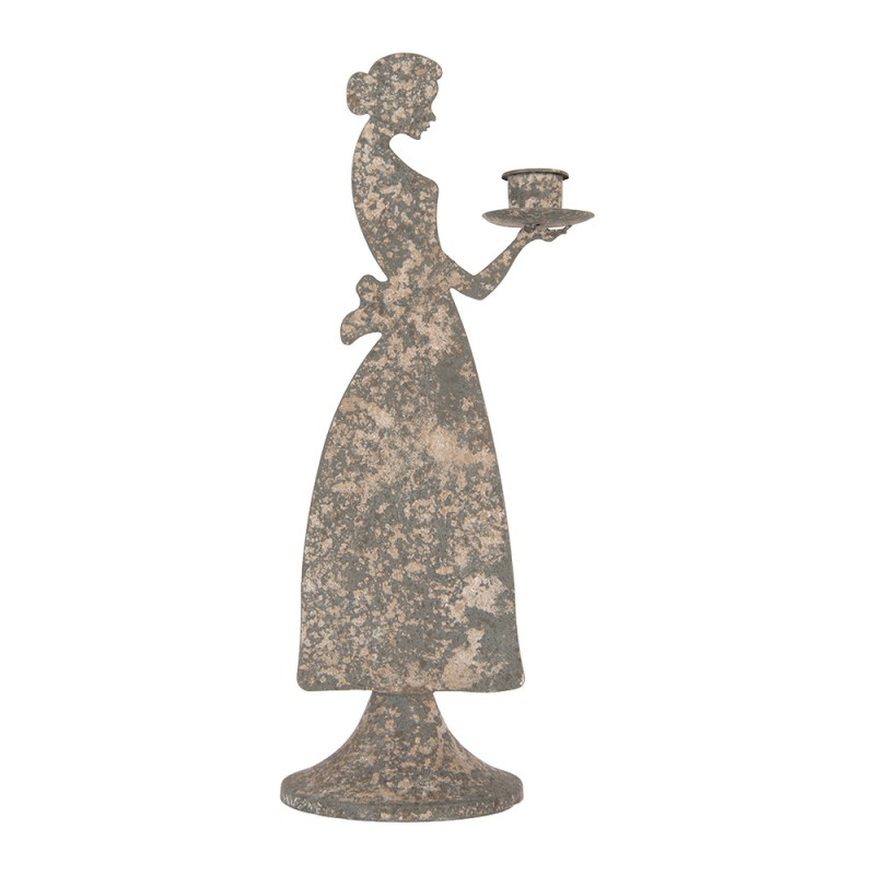 Clayre & Eef Kandelaar Vrouw 10x8x26 cm Grijs Metaal