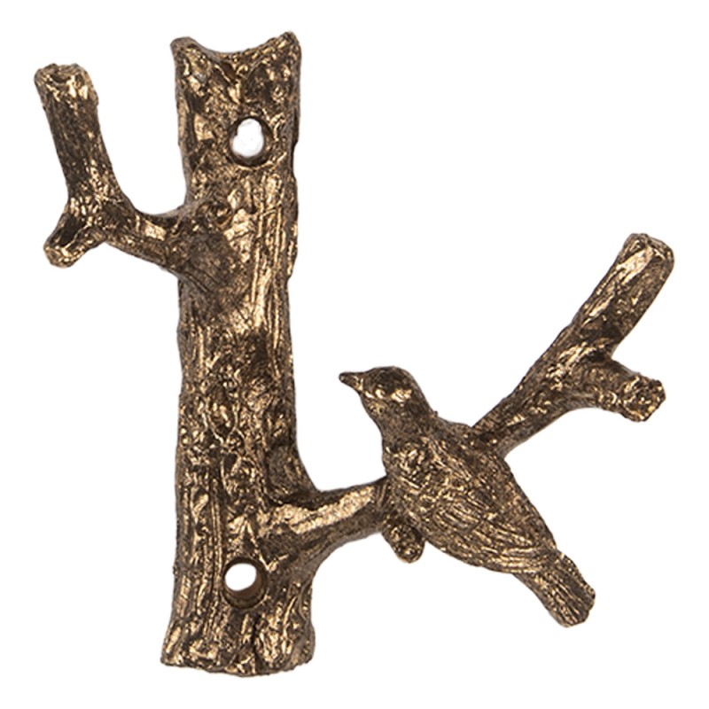 Clayre & Eef Wall Hook Bird 9x5x9 cm Gold colored Metal