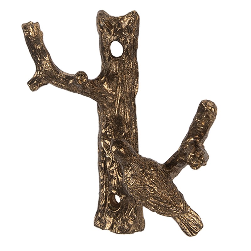 Clayre & Eef Wall Hook Bird 9x5x9 cm Gold colored Metal