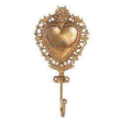 Clayre & Eef Wall Hook Heart 8x4x15 cm Gold colored Metal