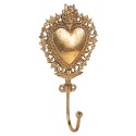 Clayre & Eef Wall Hook Heart 8x4x15 cm Gold colored Metal