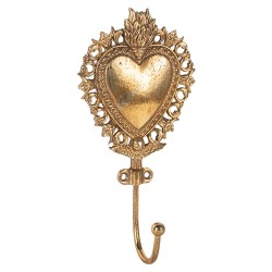 Clayre & Eef Wall Hook Heart 8x4x15 cm Gold colored Metal