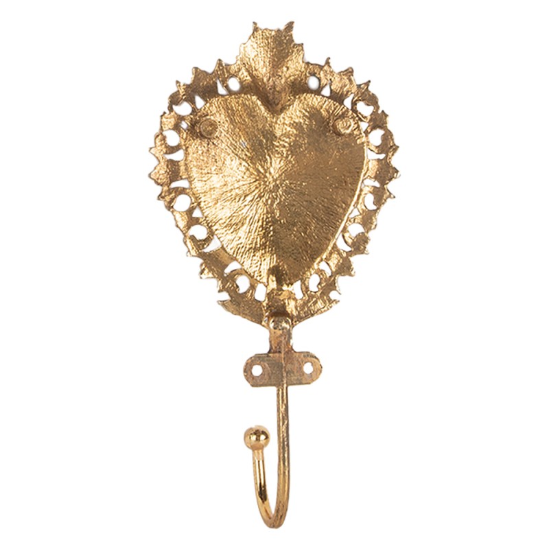 Clayre & Eef Wall Hook Heart 8x4x15 cm Gold colored Metal