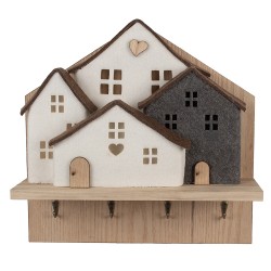 Clayre & Eef Portemanteau mural 4 crochets Maison 40x13x40 cm Marron Blanc Bois