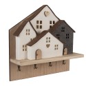 Clayre & Eef Portemanteau mural 4 crochets Maison 40x13x40 cm Marron Blanc Bois