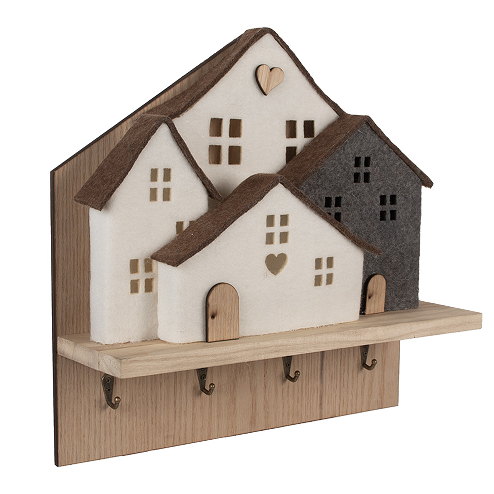Wandkapstok 4 Haken Huis 40X13X40 Cm Bruin Wit Hout-image