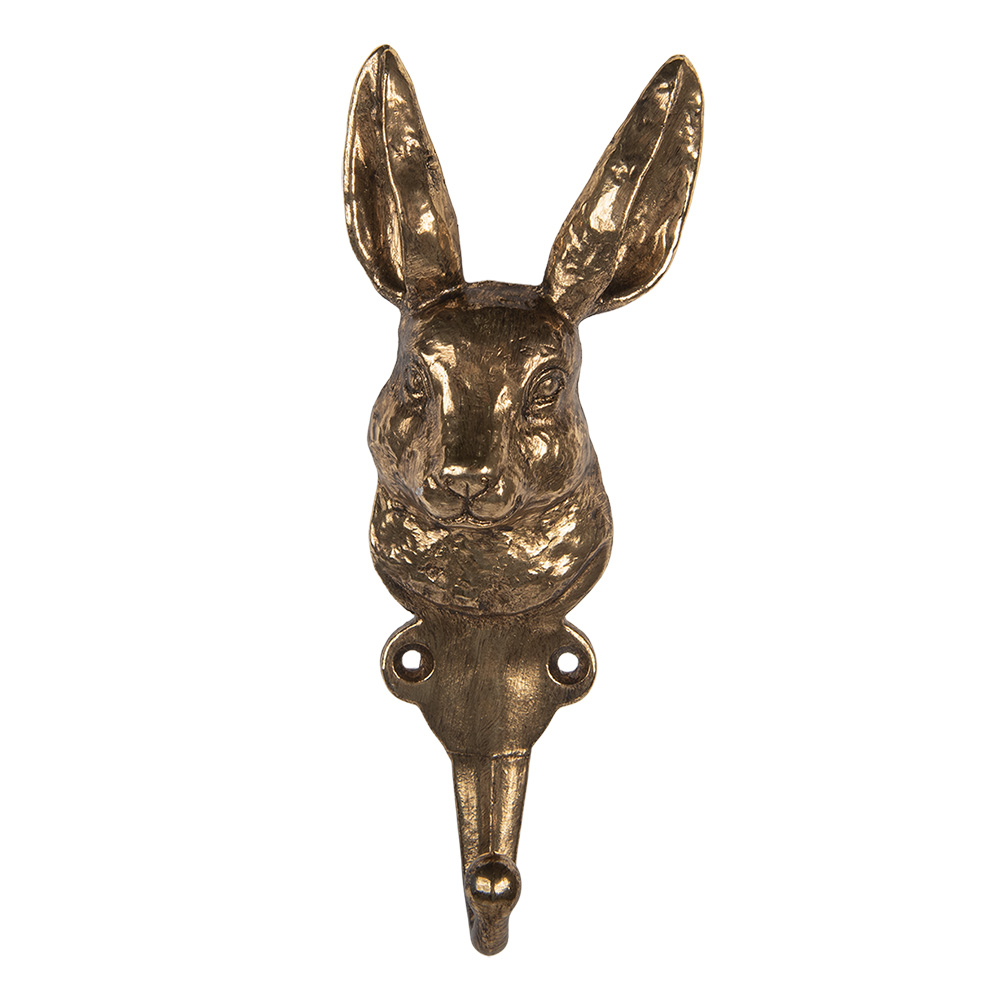 Clayre&Eef Wandhaak Konijn 7x4x18 cm Goudkleurig Metaal afbeelding