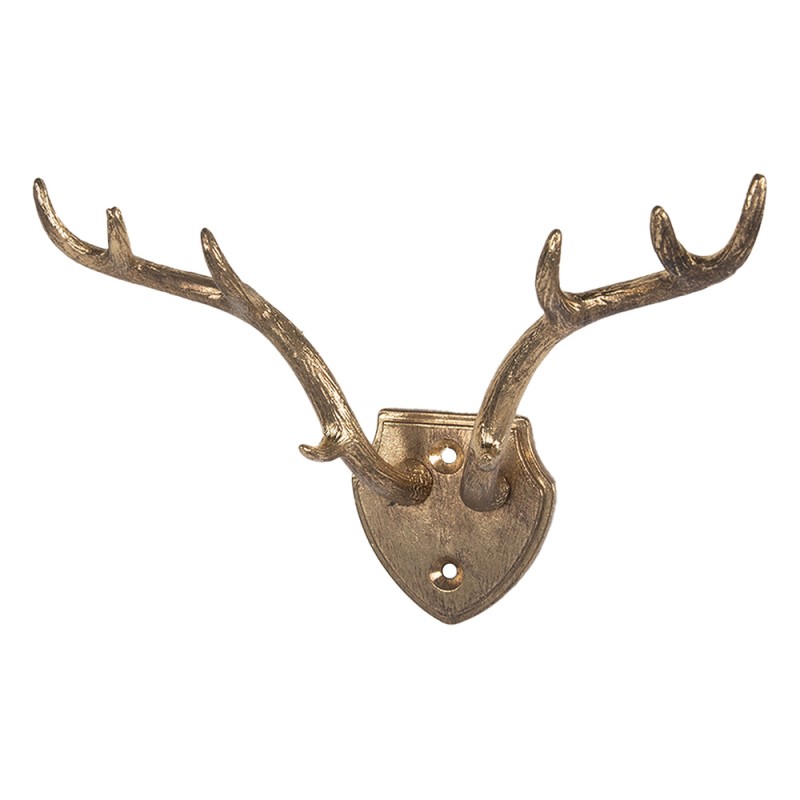 Clayre & Eef Wall Hook Hearts 17x8x12 cm Gold colored Metal