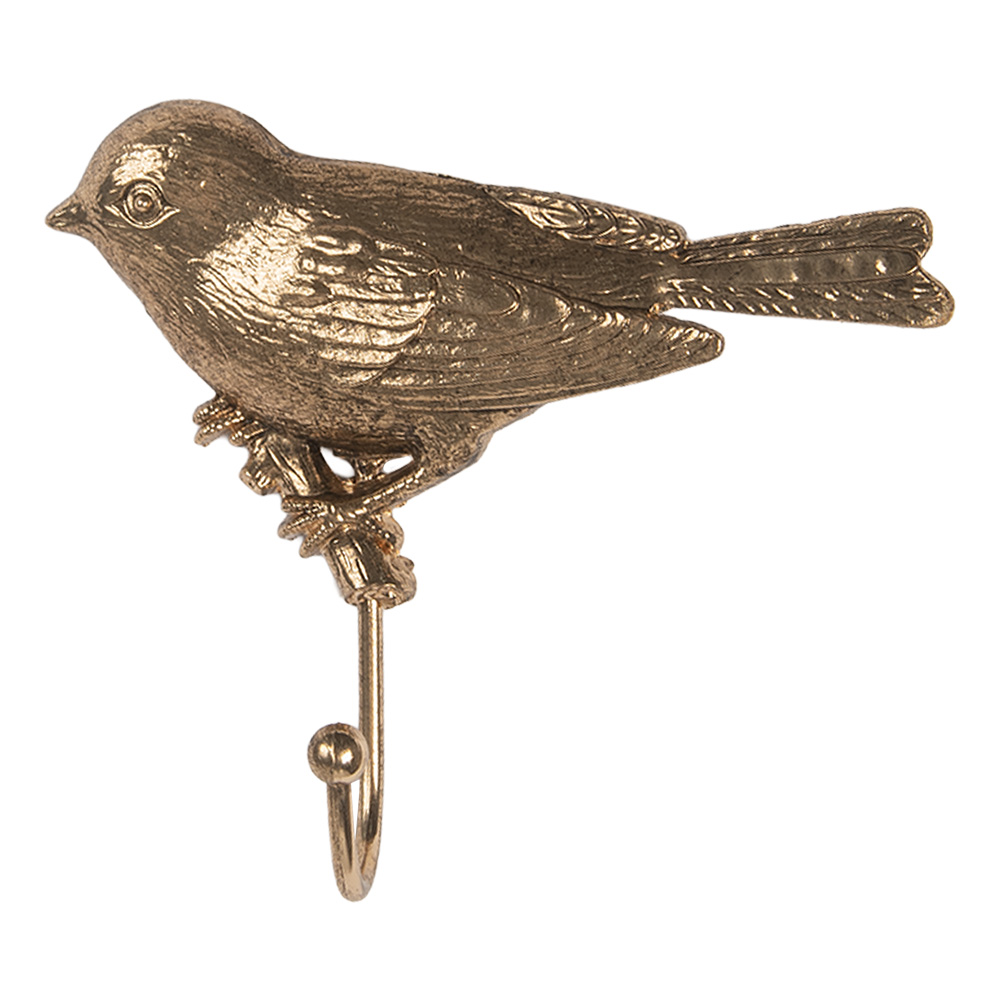 Clayre&Eef Wandhaak Vogel 13x4x11 cm Goudkleurig Metaal afbeelding