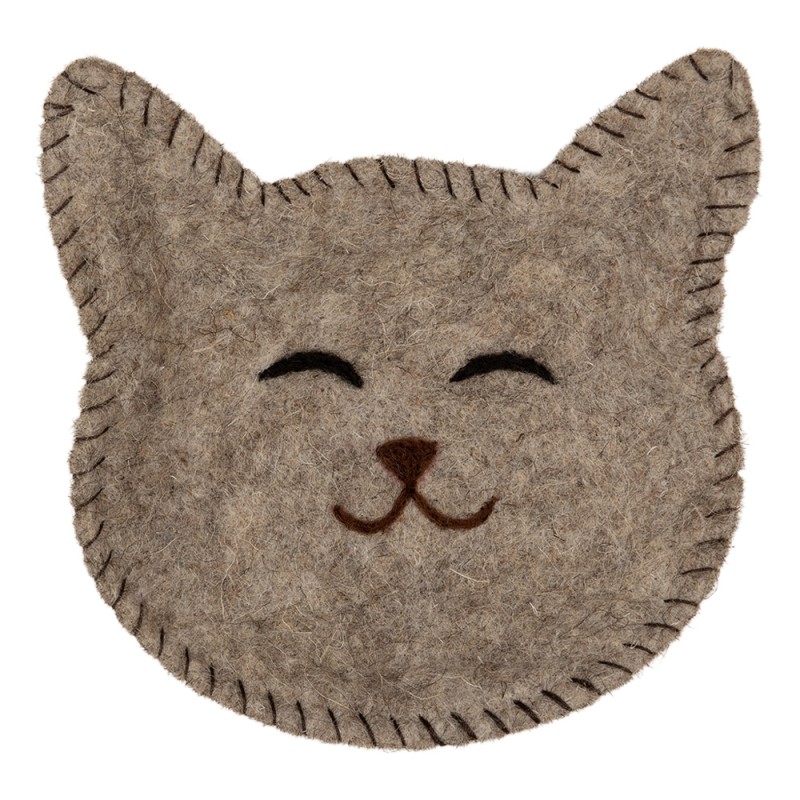 Clayre & Eef Bol de décoration Chat 15x16x4 cm Gris Feutre