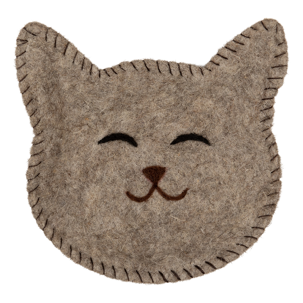 Clayre&Eef Decoratie schaal Kat 15x16x4 cm Grijs Vilt afbeelding