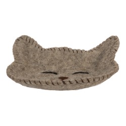 Clayre & Eef Bol de décoration Chat 15x16x4 cm Gris Feutre