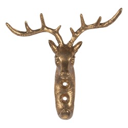 Clayre & Eef Wall Hook Reindeer 13x5x12 cm Gold colored Metal