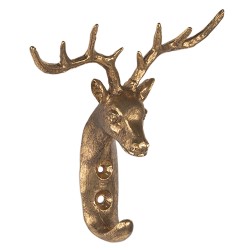 Clayre & Eef Wall Hook Reindeer 13x5x12 cm Gold colored Metal