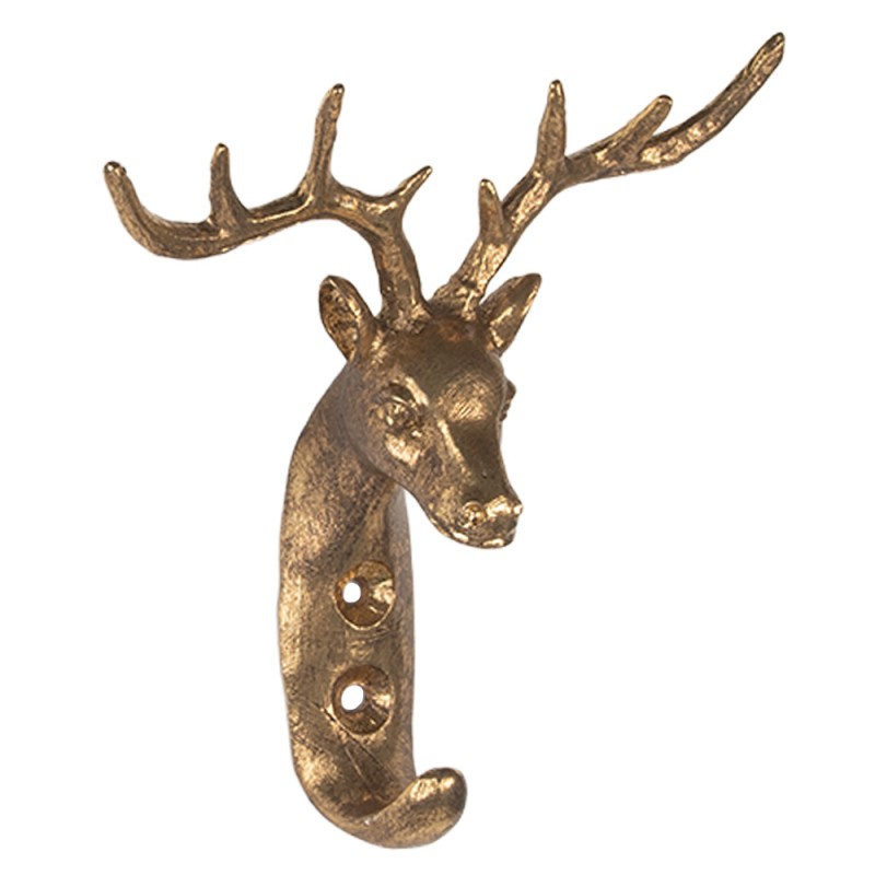 Clayre & Eef Wall Hook Reindeer 13x5x12 cm Gold colored Metal