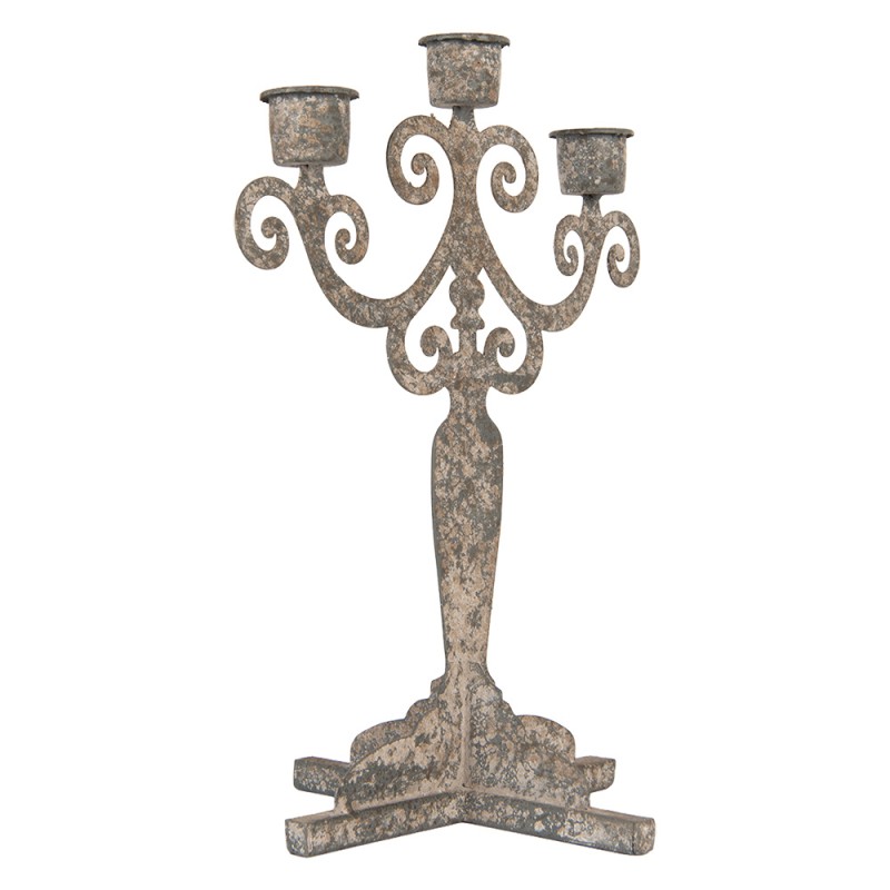 Clayre & Eef Candelabro 26x16x35 cm Grigio Metallo