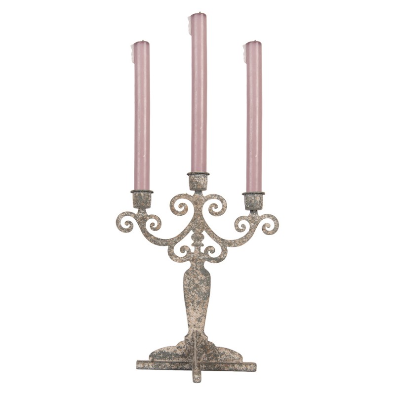 Clayre & Eef Candelabro 26x16x35 cm Grigio Metallo