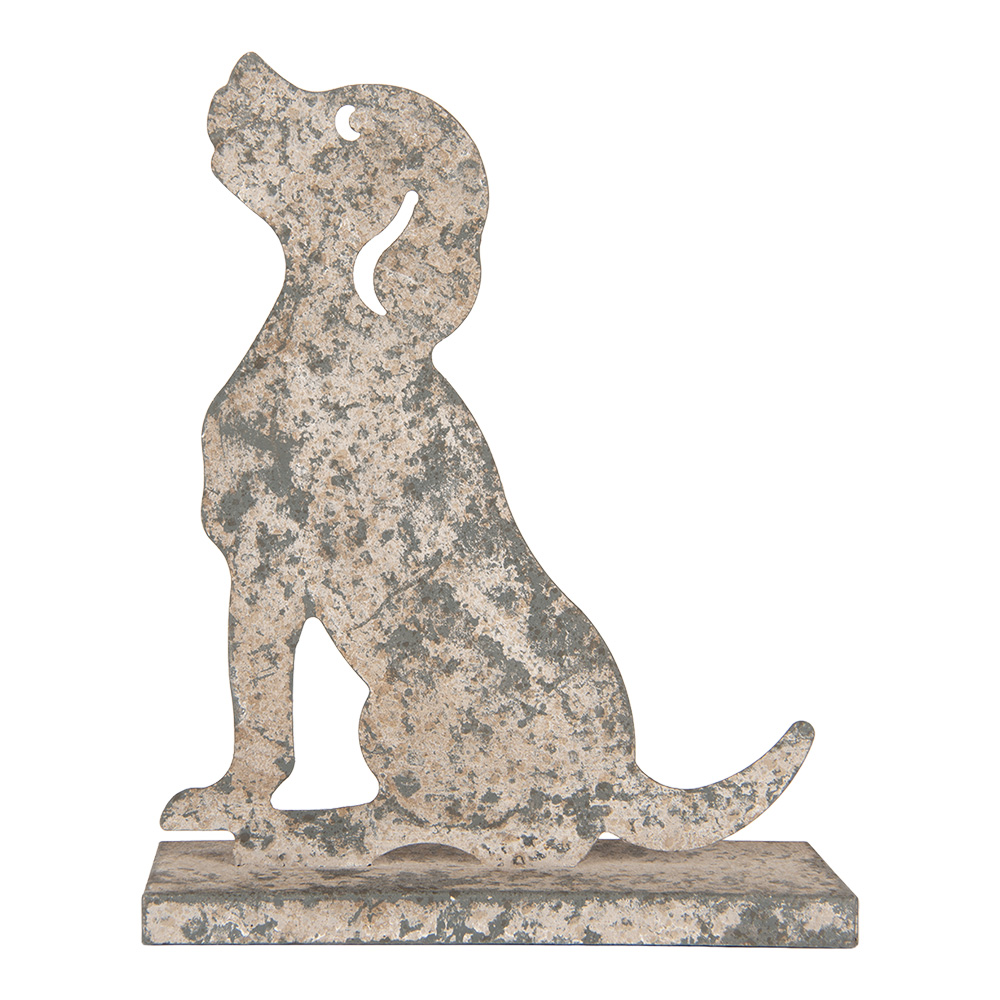 Clayre&Eef Decoratie Beeld Hond 16x8x19 cm Grijs Metaal afbeelding