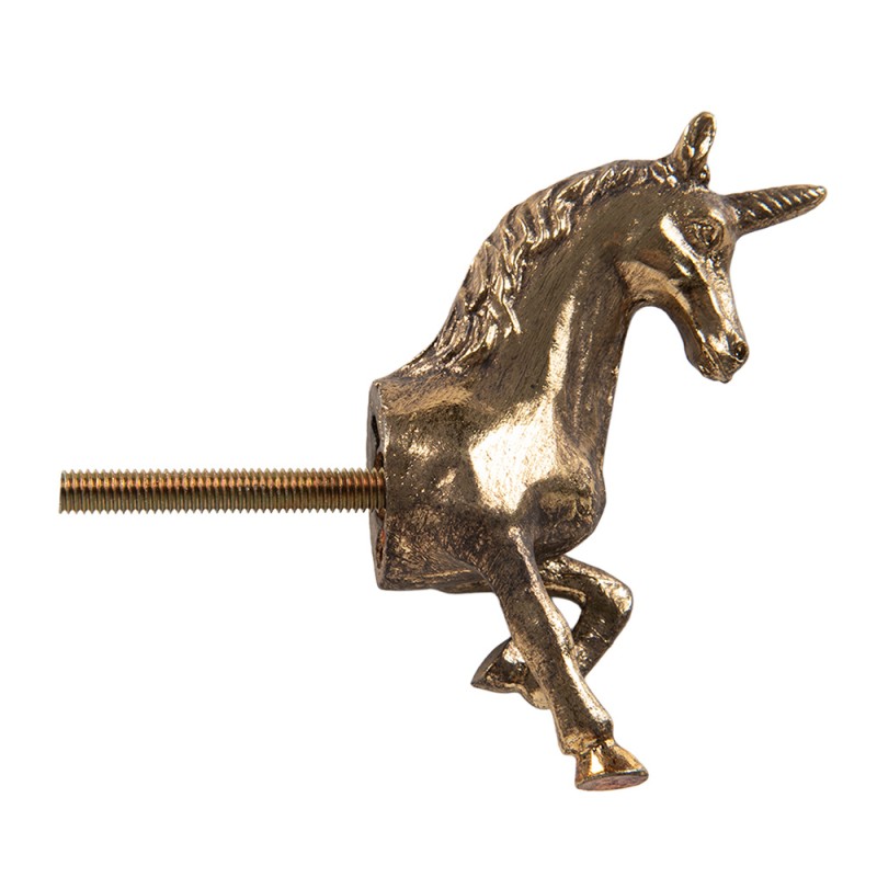 Clayre & Eef Door Knob Horse 3x9x8 cm Gold colored Metal