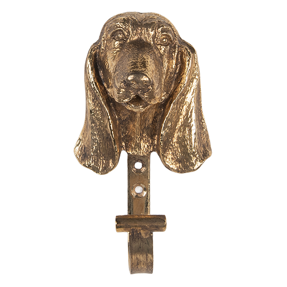 Clayre&Eef Wandhaak Hond 7x5x13 cm Goudkleurig Metaal afbeelding