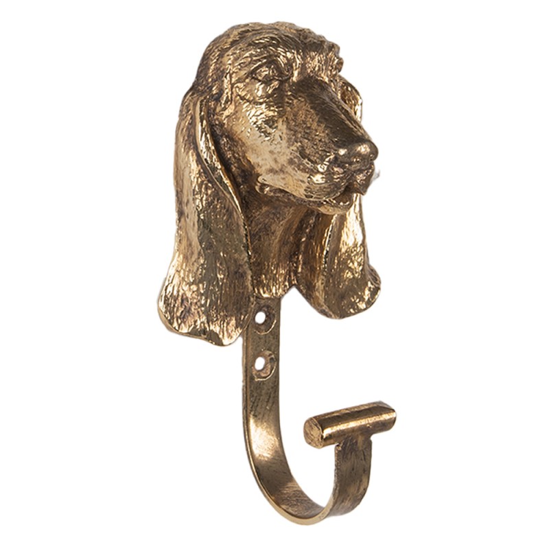 Clayre & Eef Wandhaak Hond 7x5x13 cm Goudkleurig Metaal