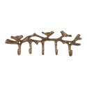 Clayre & Eef Wall Coat Rack 5 Hooks Birds 18x2x6 cm Gold colored Metal