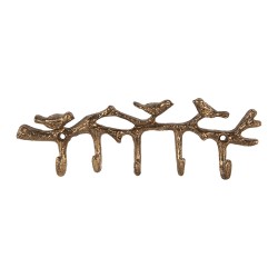Clayre & Eef Wall Coat Rack 5 Hooks Birds 18x2x6 cm Gold colored Metal