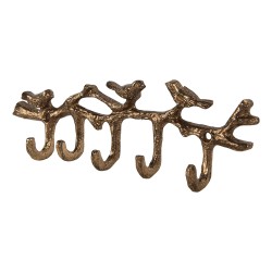 Clayre & Eef Wall Coat Rack 5 Hooks Birds 18x2x6 cm Gold colored Metal