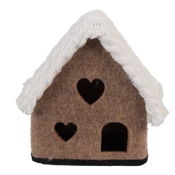 Clayre & Eef Decoratie Beeld Huis 13x10x13 cm Bruin Textiel