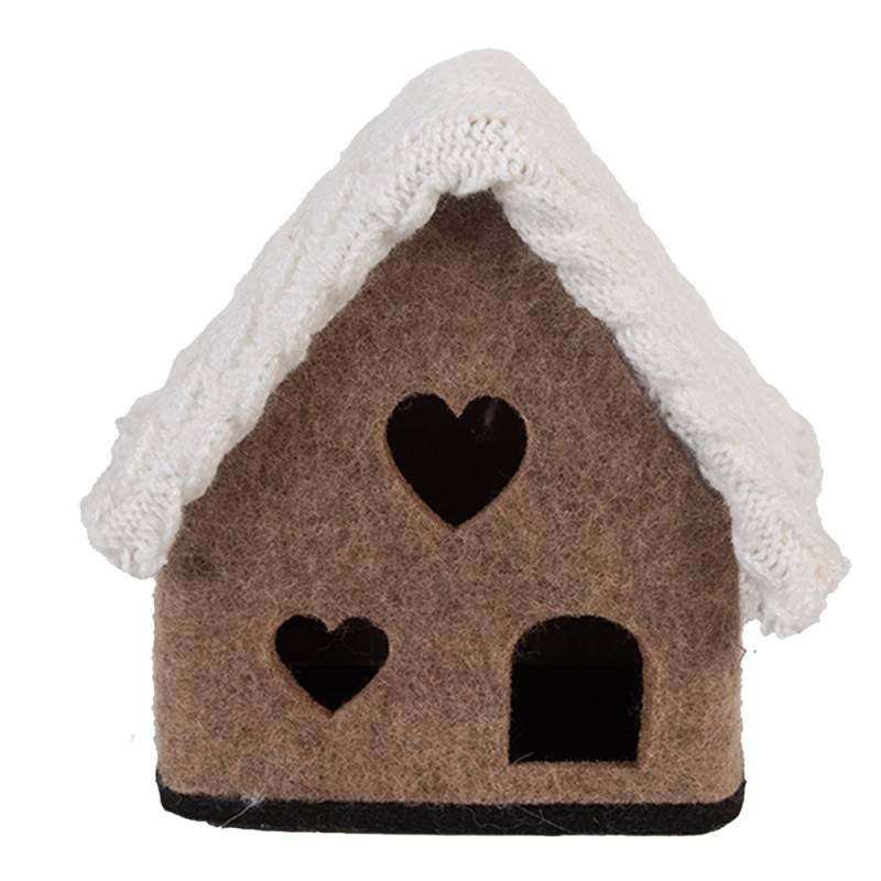Clayre & Eef Decoratie Beeld Huis 13x10x13 cm Bruin Textiel