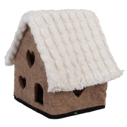 Clayre & Eef Decoratie Beeld Huis 13x10x13 cm Bruin Textiel