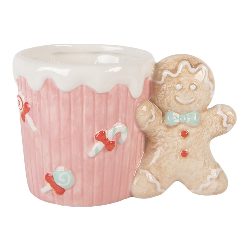Clayre & Eef Tasse 350 ml Rosa Keramik Pfefferkuchenmann