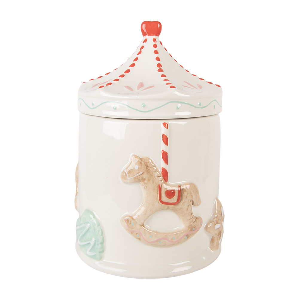 Clayre & Eef Voorraadpot Ø 15x22 cm Wit Bruin Keramiek afbeelding 1