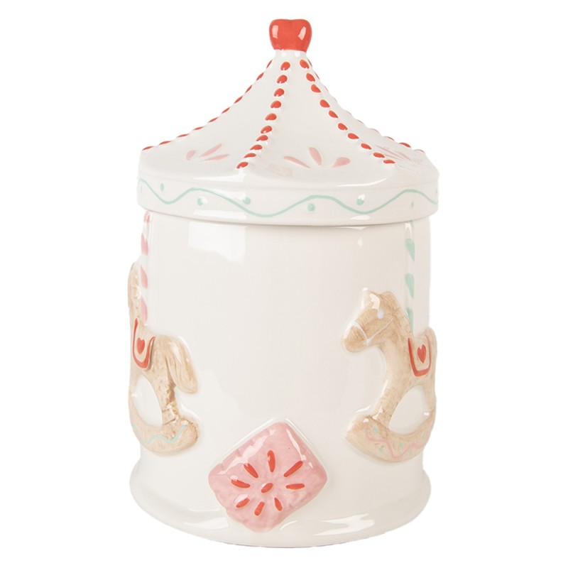 Clayre & Eef Barattolo di stoccaggio Ø 15x22 cm Bianco Marrone Ceramica