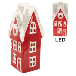 Clayre & Eef Dekoratives Haus mit LED Haus 11x9x24 cm Rot Keramik