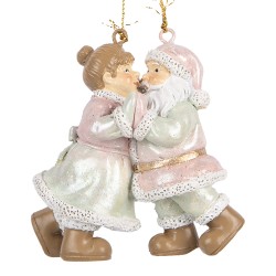 Clayre & Eef Kersthanger Kerstman 7x4x8 cm Roze Kunststof