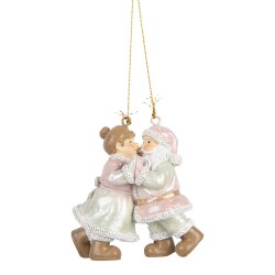 Clayre & Eef Kersthanger Kerstman 7x4x8 cm Roze Kunststof