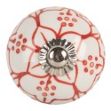 Clayre & Eef Poignée de porte Ø 4x4 cm Rouge Blanc Céramique