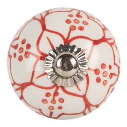 Clayre & Eef Poignée de porte Ø 4x4 cm Rouge Blanc Céramique