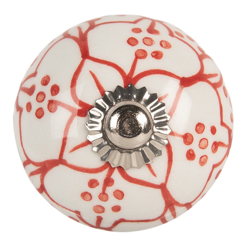 Clayre & Eef Poignée de porte Ø 4x4 cm Rouge Blanc Céramique