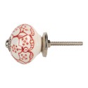 Clayre & Eef Poignée de porte Ø 4x4 cm Rouge Blanc Céramique