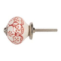 Clayre & Eef Poignée de porte Ø 4x4 cm Rouge Blanc Céramique