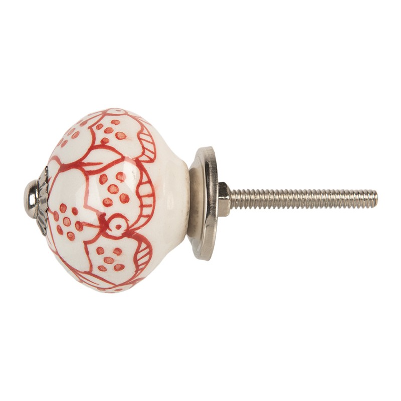 Clayre & Eef Poignée de porte Ø 4x4 cm Rouge Blanc Céramique